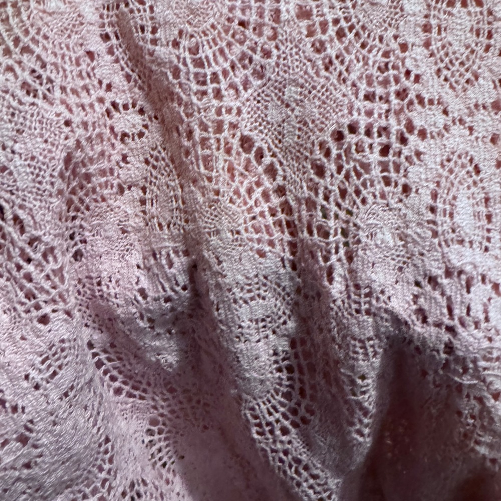 Open Knit Lace Button Down Shirt Cotton Boho Raw Hem USA Ballet Cottage Core Med - Picture 9 of 9